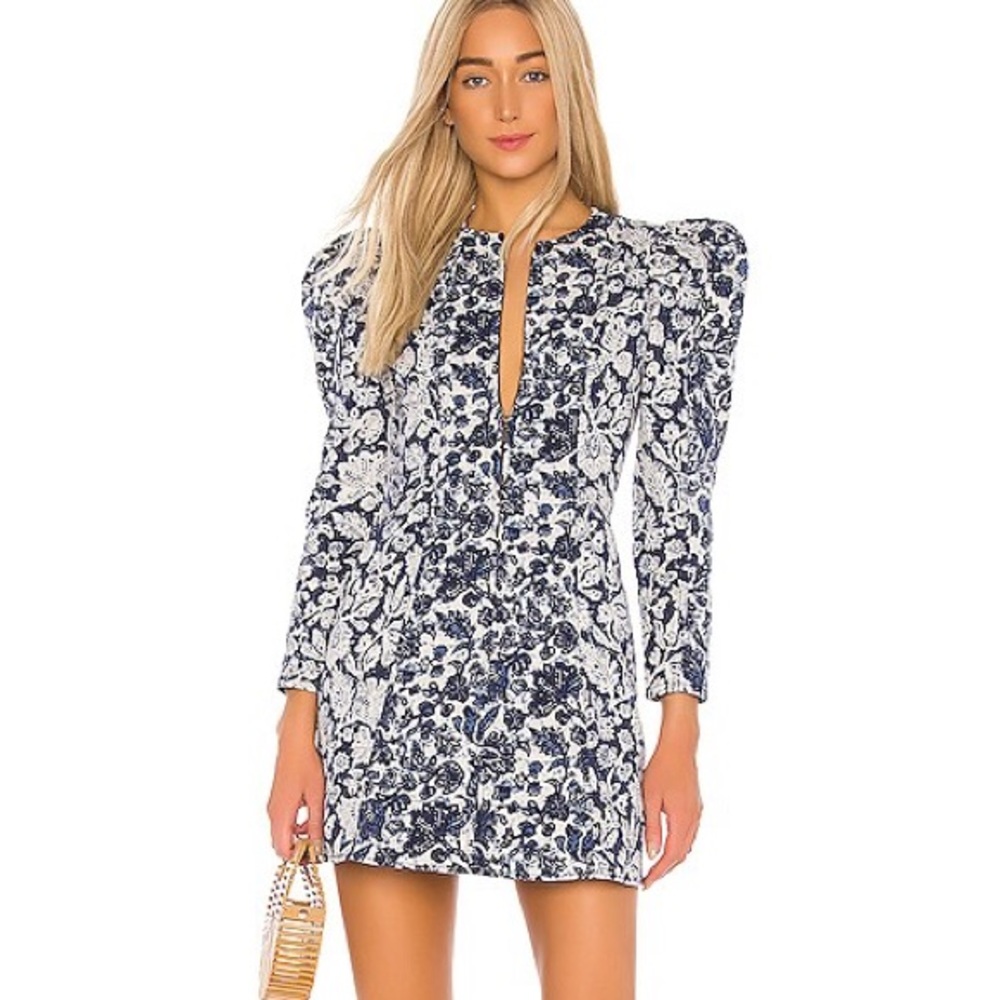 Ulla Johnson Navy and White Floral Long Sleeve Dress